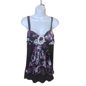 ---  Purple Black Stretch Camisole Top Size Large